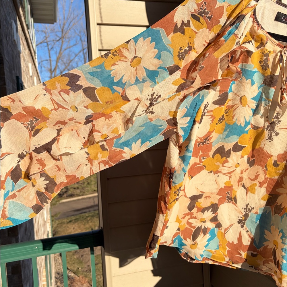 🆕 Lauren Ralph Lauren Floral Blouse Size Large Boho Sheer Multicolor Top Style - Picture 11 of 17